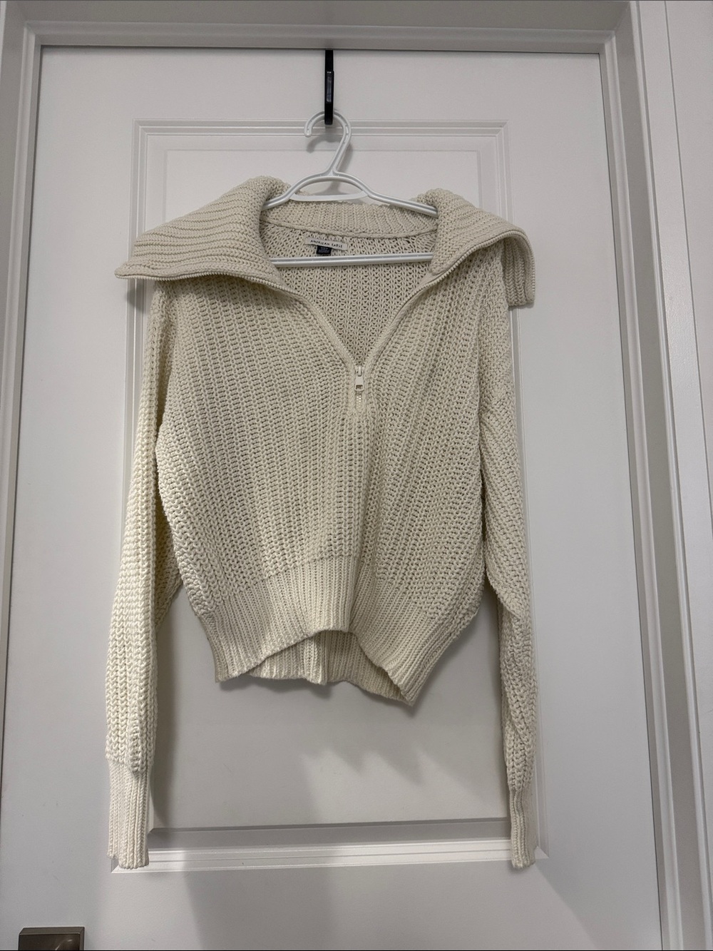 American Eagle Outfitters Cream Half-Zip Chunky Knit Sweater